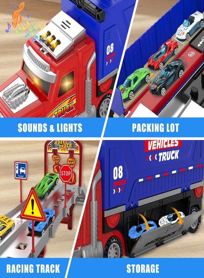 ShyLizard Carrier Truck Race Track Toys, Truck Toys for 3, 4, 5, 6, 7, 8 Years Old Kids, Foldable Transport Truck Toys Car with Lights & Sounds, 6 Metal Cars, Birthday Gifts for Toddler Boys Girls - Image 5